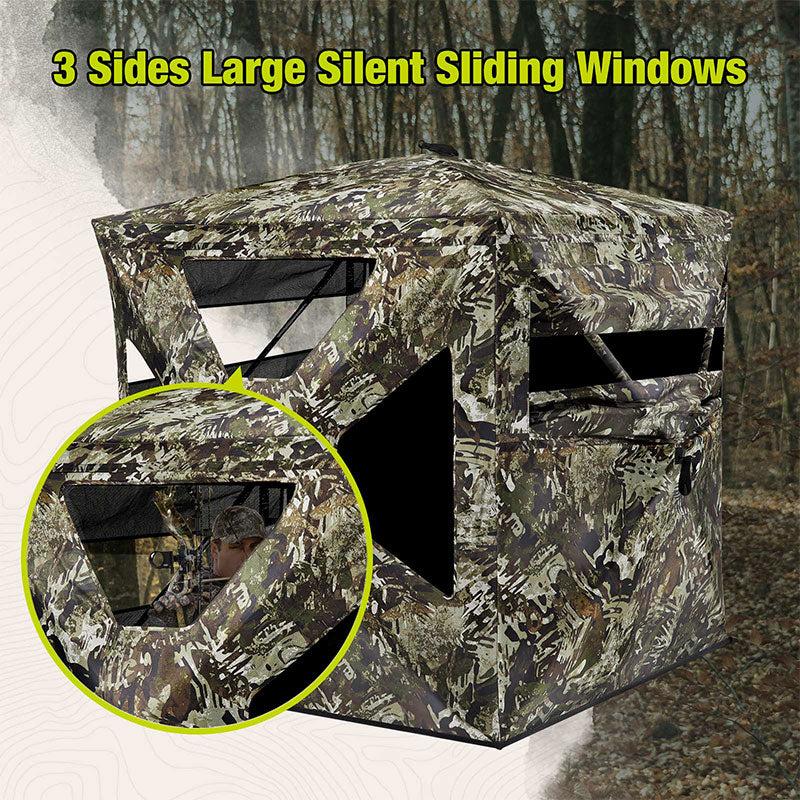 See Through Ground Blinds With Sliding Windows for Deer Hunting 2-3 Person Hunting Tent