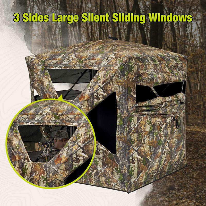 See Through Ground Blinds With Sliding Windows for Deer Hunting 2-3 Person Hunting Tent