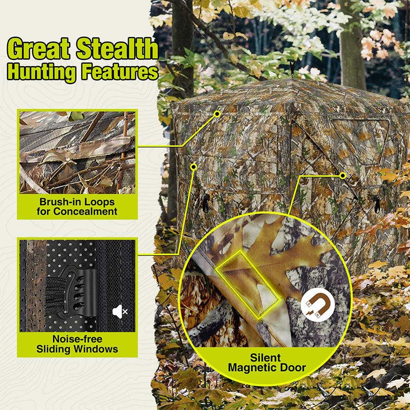 See Through Ground Blinds With Sliding Windows for Deer Hunting 2-3 Person Hunting Tent
